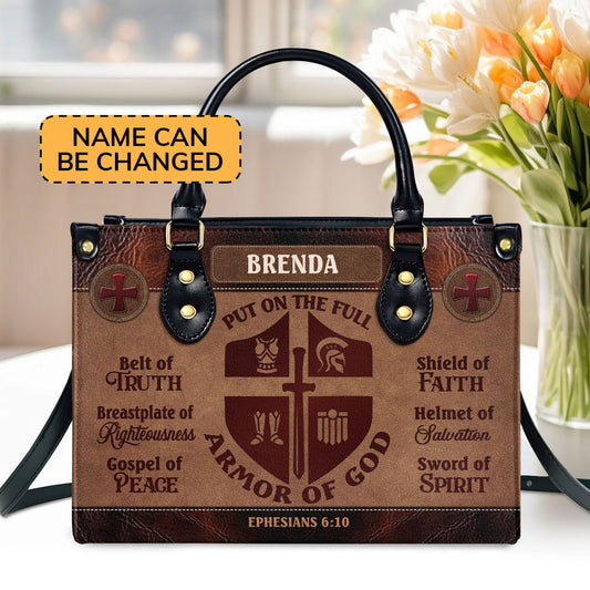 Put On The Full Armor Of God Personalized Leather Handbag - Custom Name Leather Handbags For Women