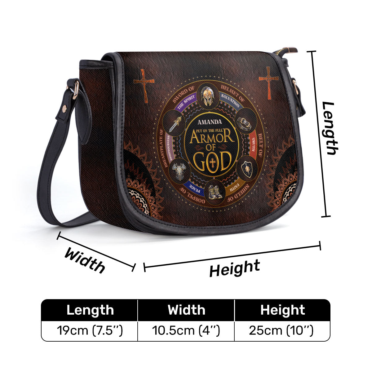 Put On the Full Armor Of God Personalized Leather Saddle Bag - Christian Women's Handbag Gifts