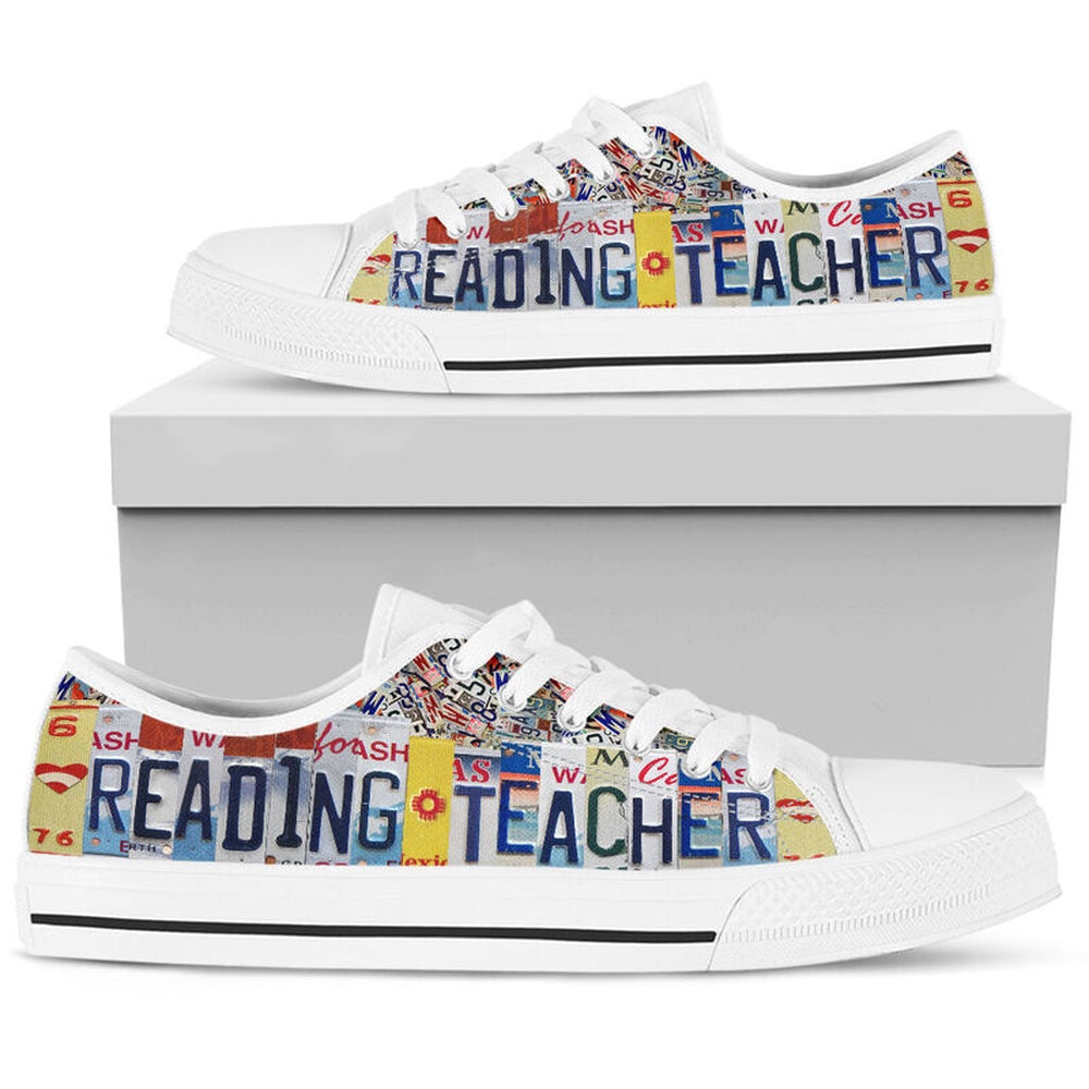 Reading Teacher License Plates Low Top Shoes, Teacher Shoes, Low Top Sneakers