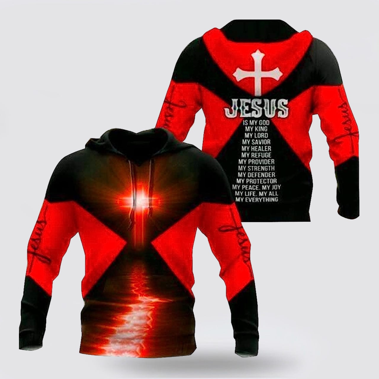 Red Black Jesus Is My Lord My King My God 3d Hoodies For Women Men - Christian Apparel Hoodies