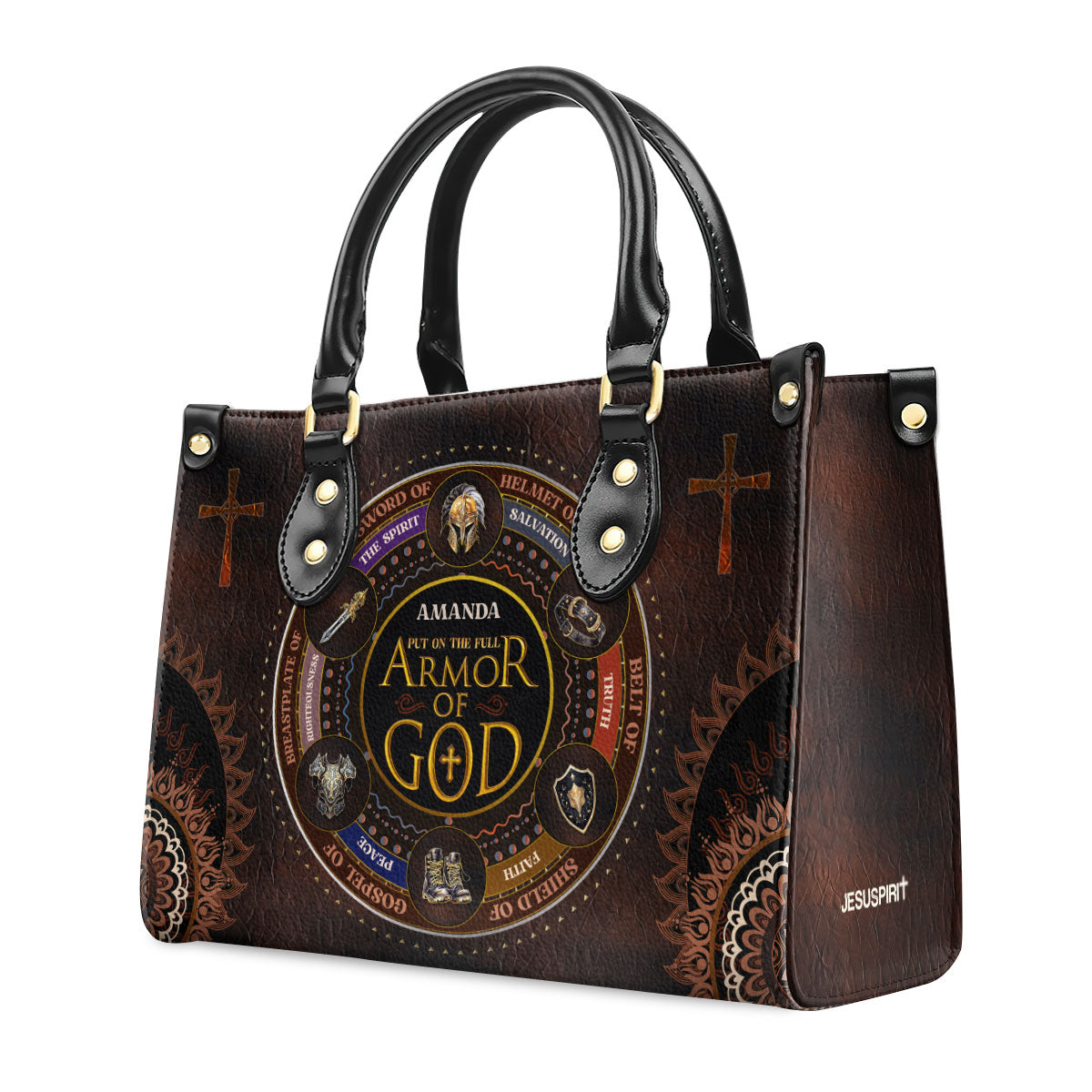 Religious Armor Of God Personalized Leather Handbag With Handle