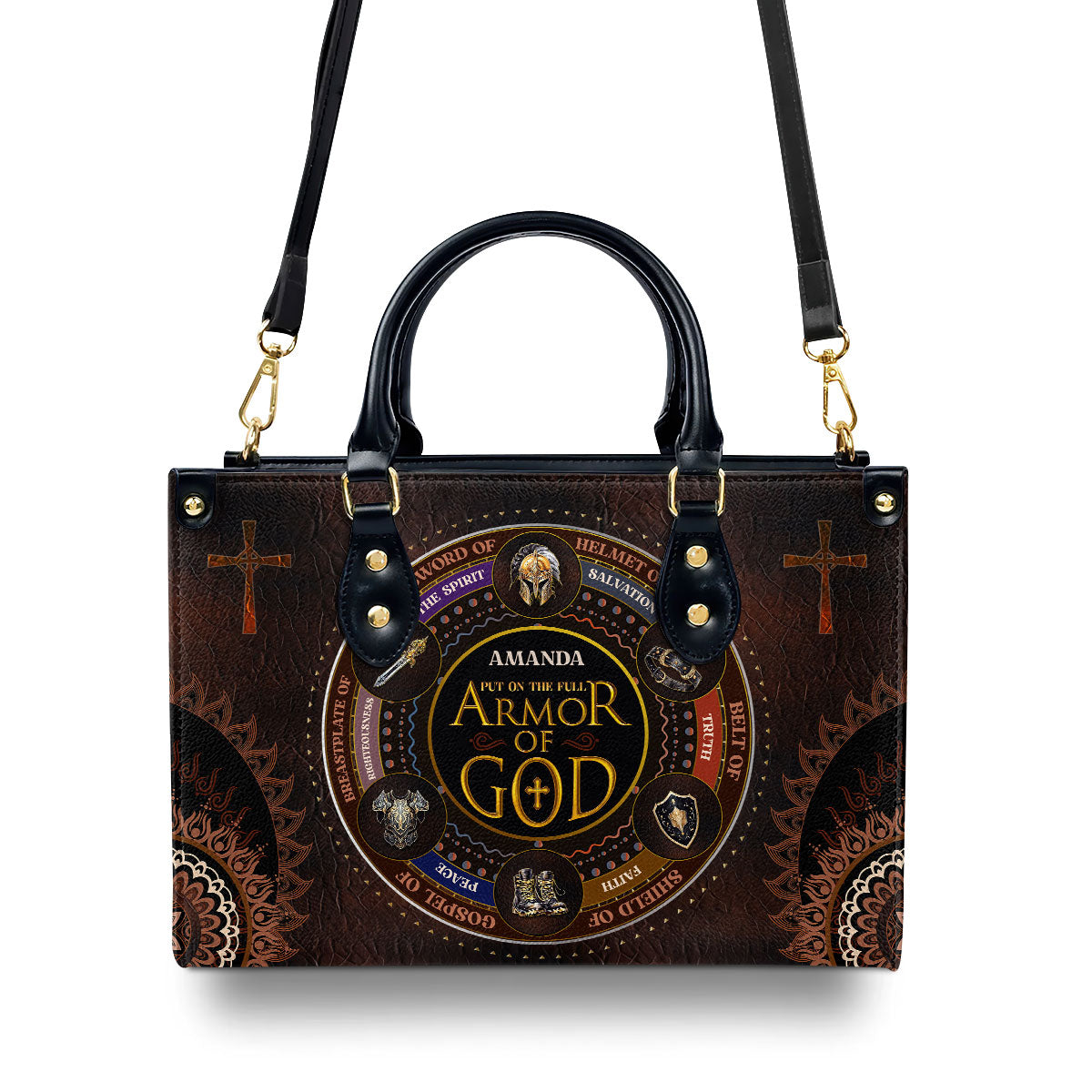 Religious Armor Of God Personalized Leather Handbag With Handle