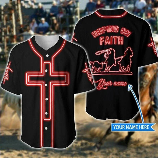 Roping On Faith Cross Custom Baseball Jersey - Personalized Jesus Baseball Jersey For Men and Women