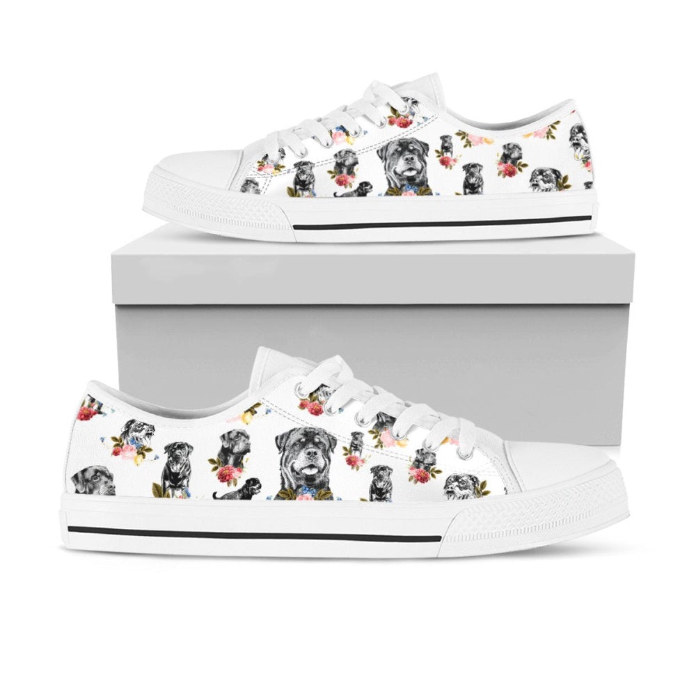 Rottweiler White Low Top Shoes - Stylish Footwear, Dog Printed Shoes, Canvas Shoes For Men, Women