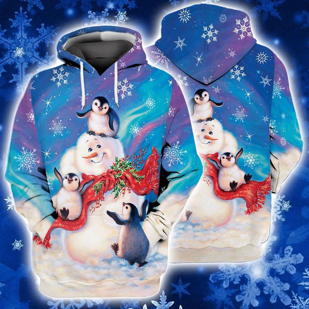 Snowman Penguin Christmas All Over Print 3D Hoodie For Men And Women, Christmas Gift, Warm Winter Clothes, Best Outfit Christmas