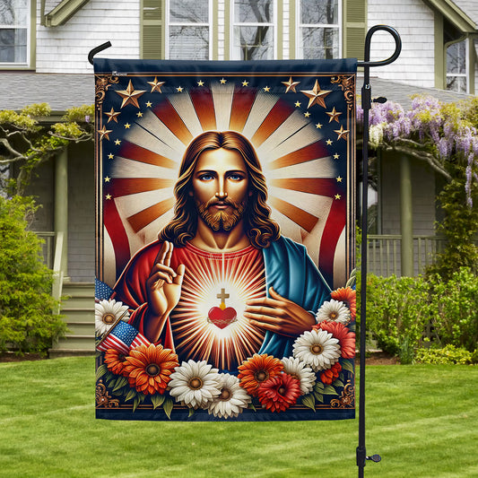 Sacred Heart Of Jesus Religious American Flag - Religious House Flags