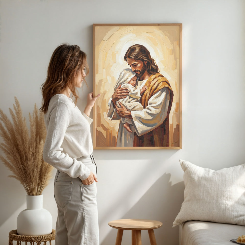 Safe in His Arms, Christian Canvas Wall Art, Christmas Gift Ideas, Christian Home Decor, Ciaocustom