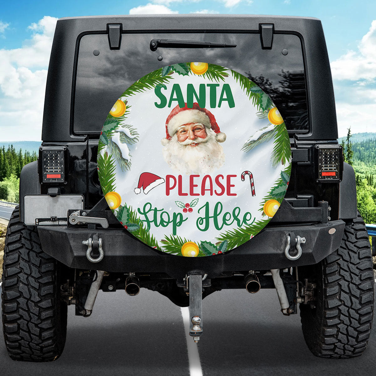 Santa Please Stop Here Car Spare Tire Cover - Christian Tire Cover