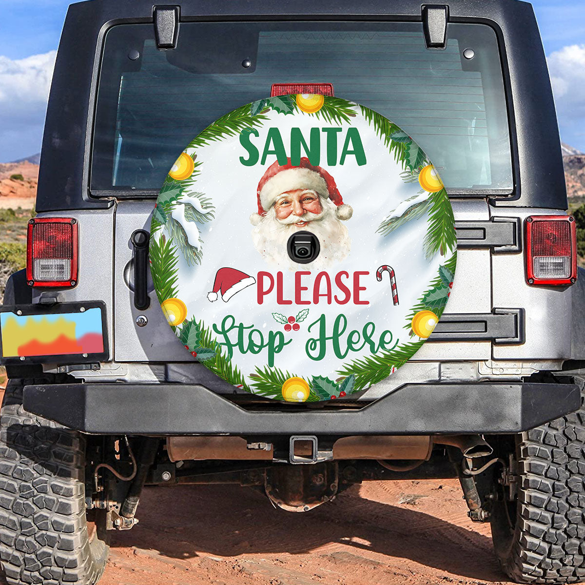 Santa Please Stop Here Car Spare Tire Cover - Christian Tire Cover