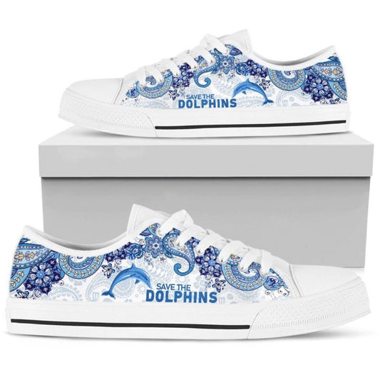 Save The Dolphins Low Top Shoes, Animal Print Canvas Shoes, Print On Canvas Shoes