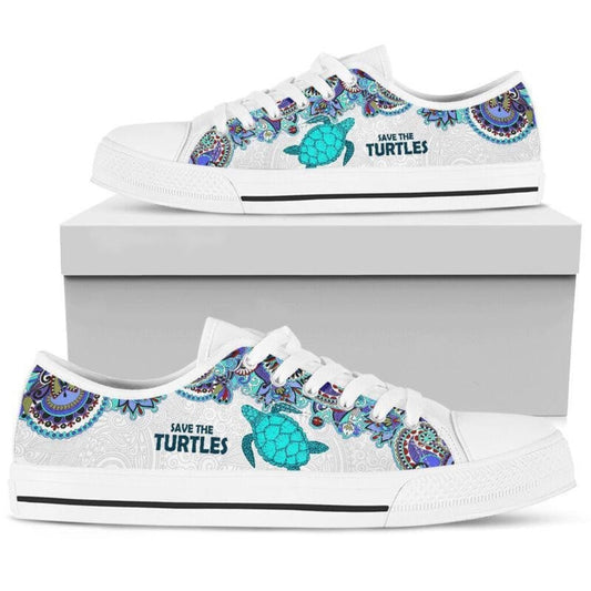 Save Turtle Low Top Shoes Sneaker, Animal Print Canvas Shoes, Print On Canvas Shoes