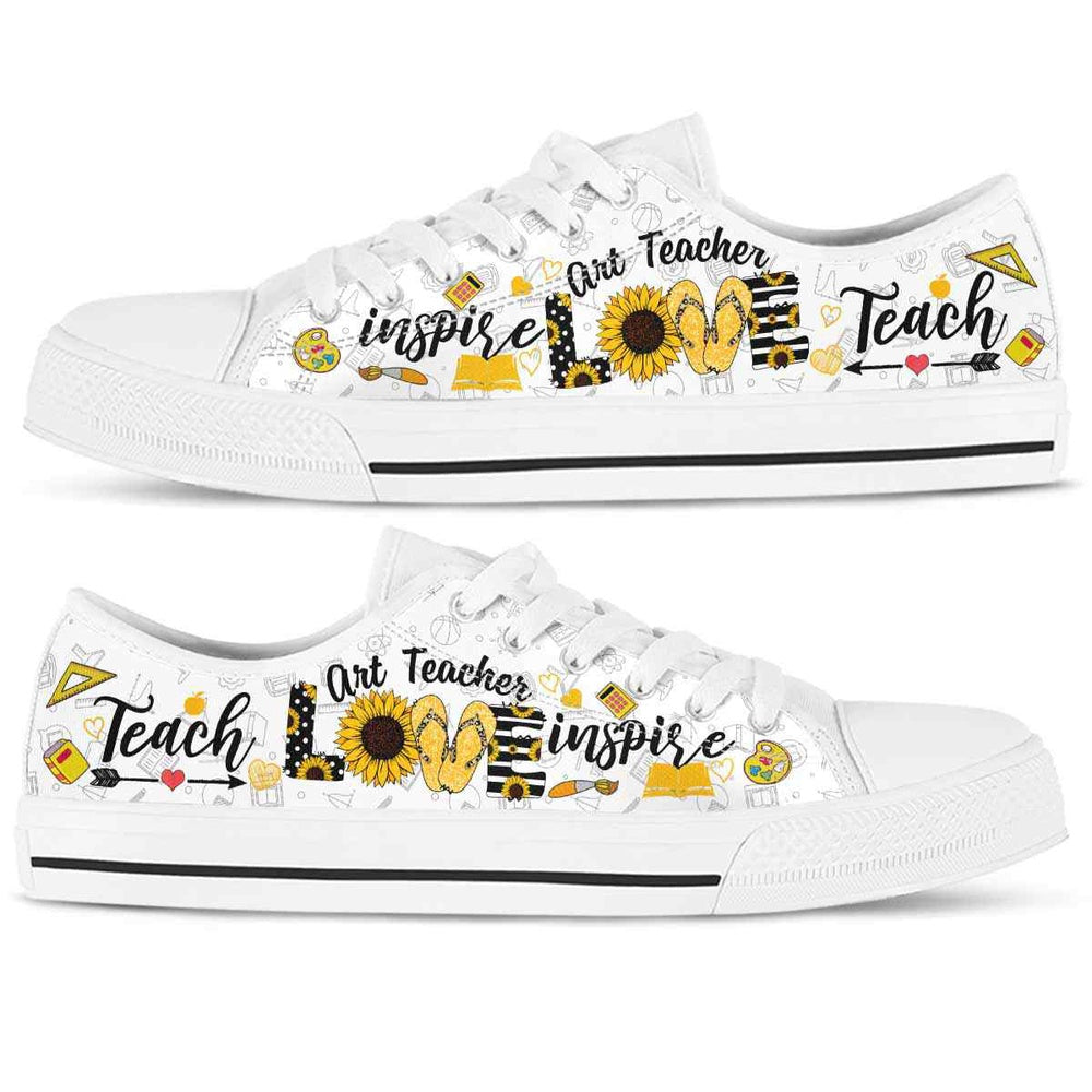 School Art Teacher Sunflower Teach Love Inspire Low Top Shoes, Teacher Shoes, Low Top Sneakers