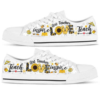School Art Teacher Sunflower Teach Love Inspire Low Top Shoes, Teacher Shoes, Low Top Sneakers