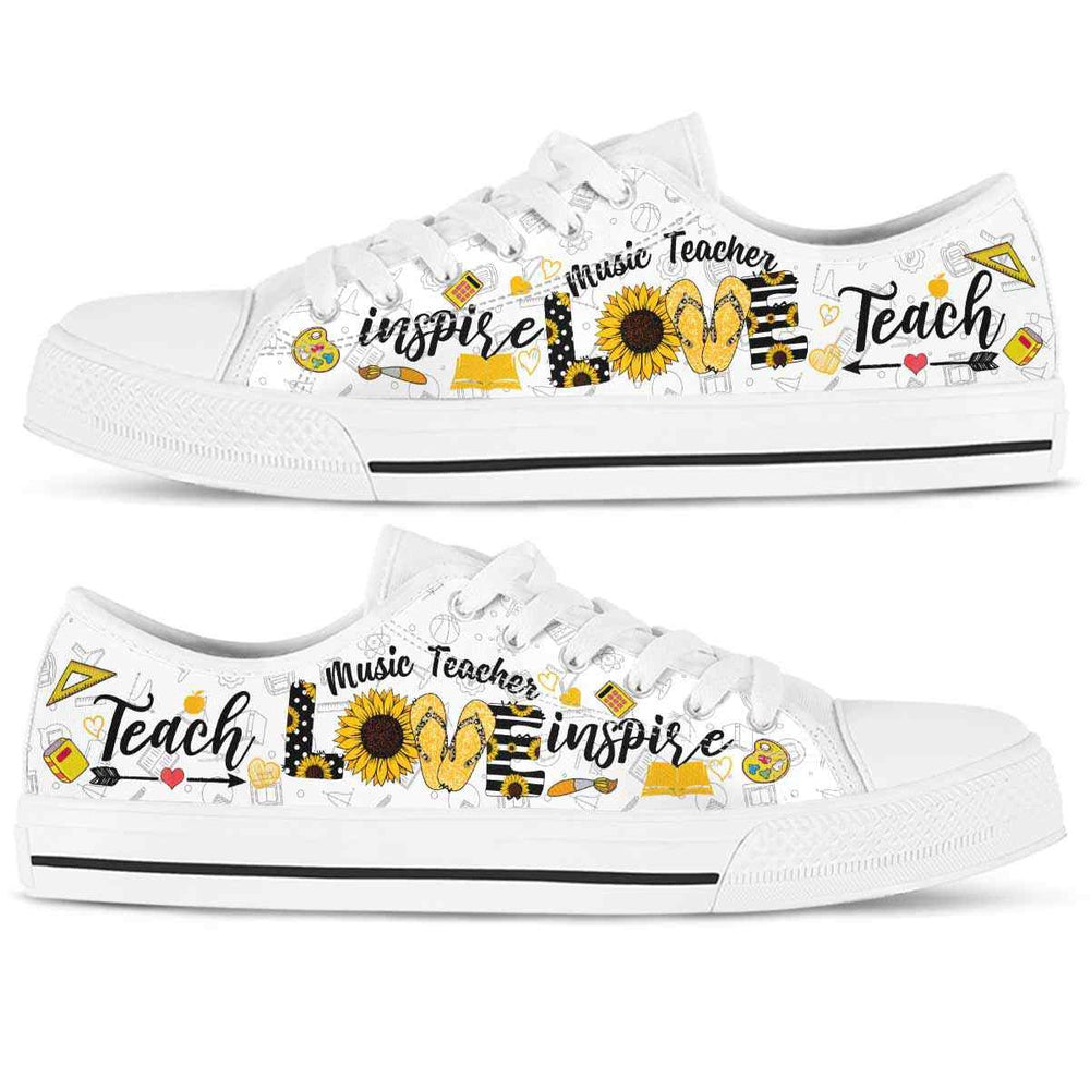 School Music Teacher Sunflower Teach Love Inspire Low Top Shoes, Teacher Shoes, Low Top Sneakers