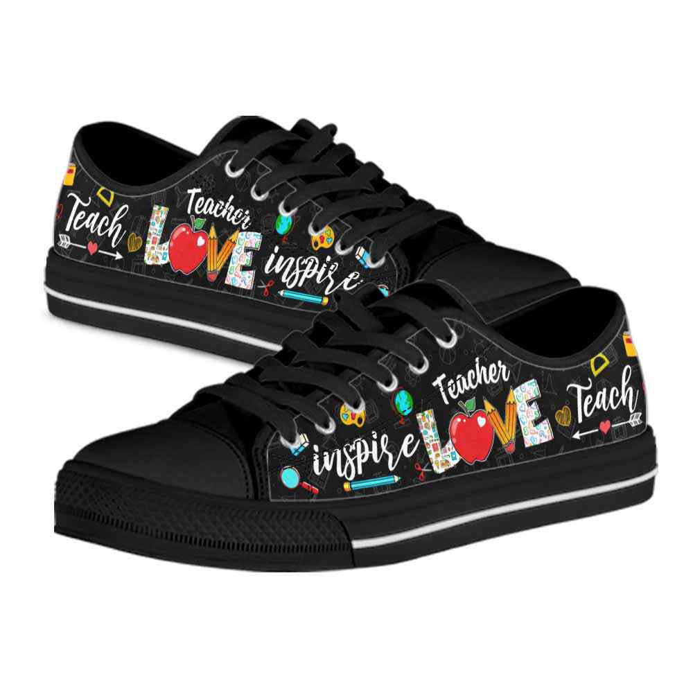 School Teacher Apple Teach Love Inspire Low Top Shoes, Teacher Shoes, Low Top Sneakers