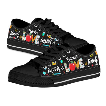 School Teacher Apple Teach Love Inspire Low Top Shoes, Teacher Shoes, Low Top Sneakers