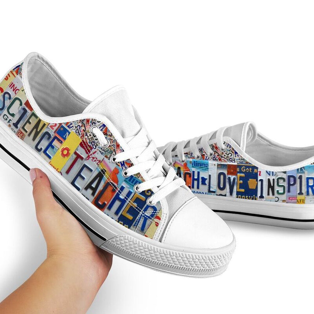Science Teacher License Plates Low Top Shoes, Teacher Shoes, Low Top Sneakers