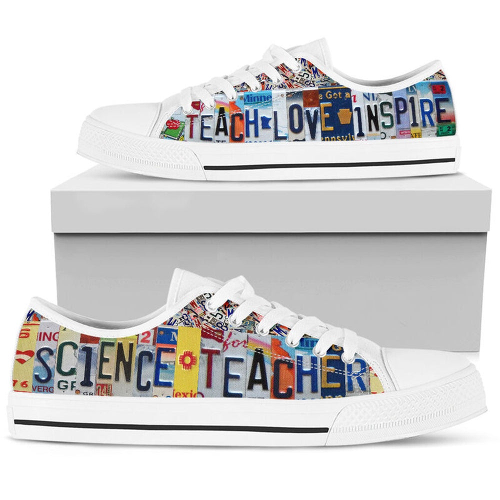 Science Teacher License Plates Low Top Shoes, Teacher Shoes, Low Top Sneakers