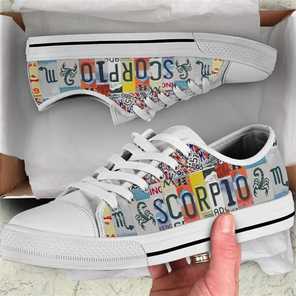 Scorpio License Plates Canvas Low Top Shoes, Low Top Sneaker, Low Top Canvas Shoes