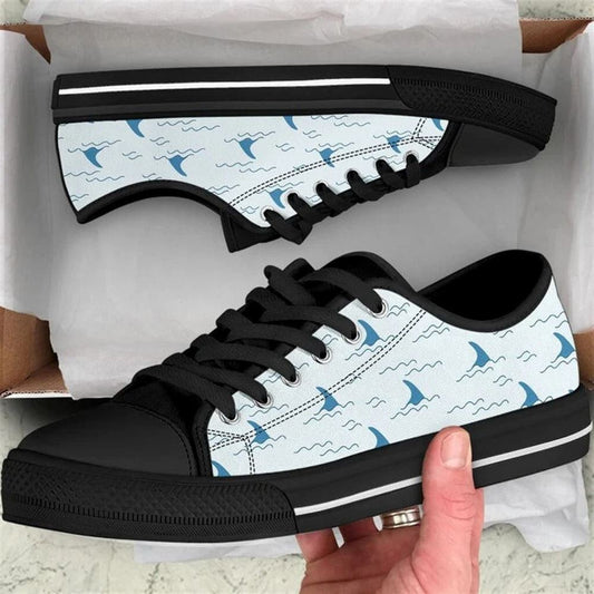 Shark Fin Watercolor Low Top Shoes, Animal Print Canvas Shoes, Print On Canvas Shoes