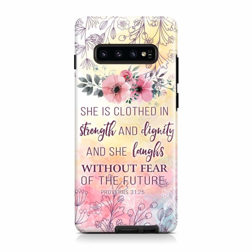 She Is Clothed In Strength And Dignity Proverbs 3125 Bible Verse Phone Case - Christian Gifts for Women