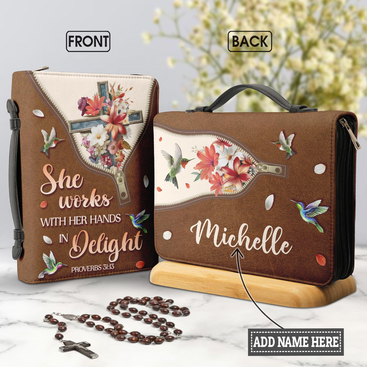 She Works With Her Hands In Delight Proverbs 31 13 Personalized Bible Cover - Christian Bible Covers For Women