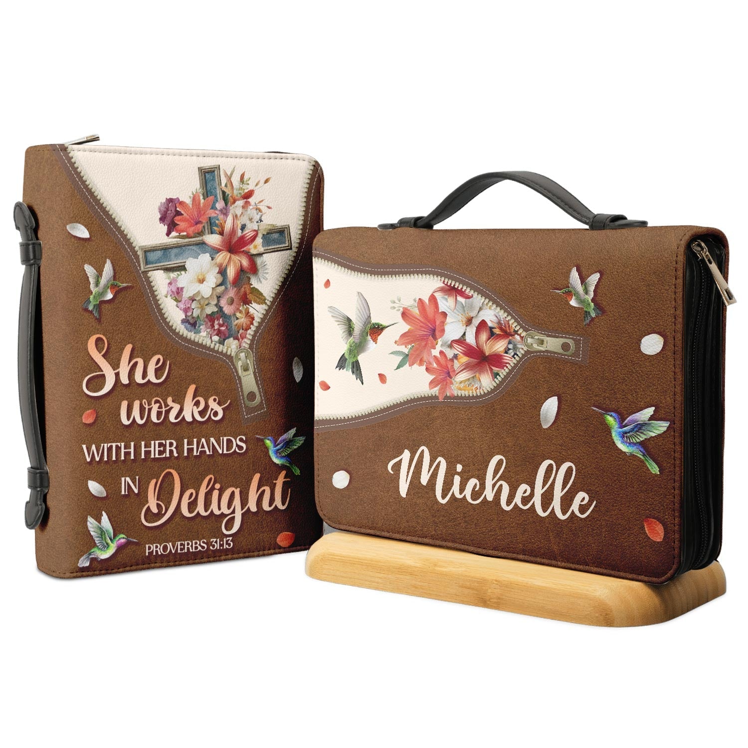 She Works With Her Hands In Delight Proverbs 31 13 Personalized Bible Cover - Christian Bible Covers For Women