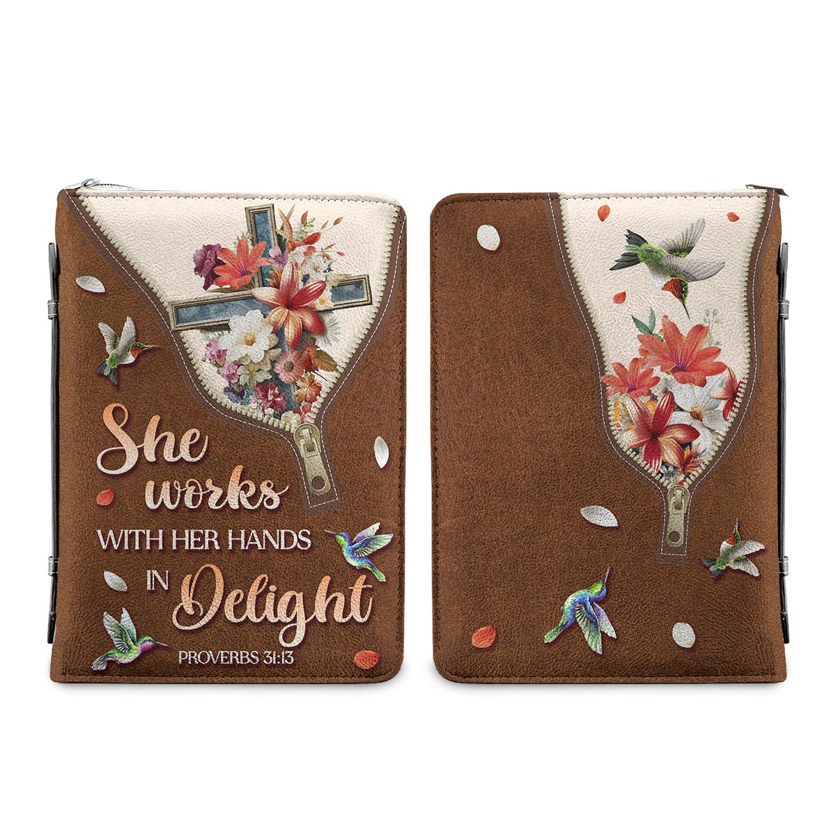 She Works With Her Hands In Delight Proverbs 31 13 Personalized Bible Cover - Christian Bible Covers For Women