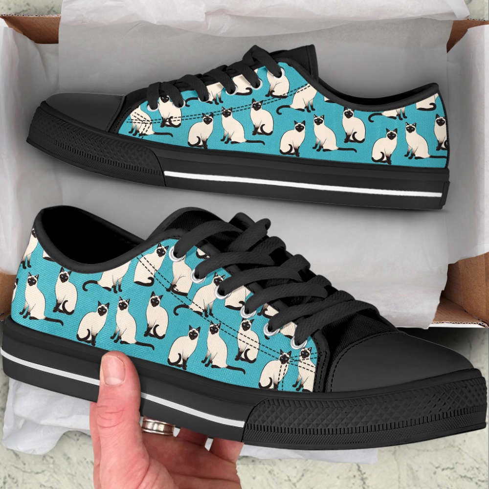 Siamese Cat Lover Shoes - Cat Pattern Low Top Canvas Shoes - Trendy Fashion, Cat Canvas Shoes