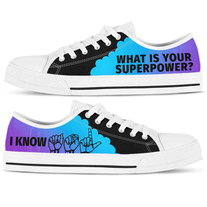 Sign Language Gradient Cloud What Is Your Superpower Low Top Shoes, Teacher Shoes, Low Top Sneakers