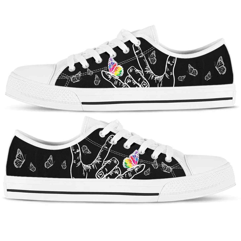 Sign Language Hand Butterfly Pattern Low Top Shoes, Teacher Shoes, Low Top Sneakers