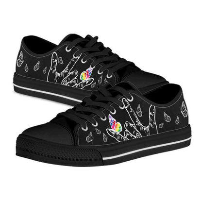 Sign Language Hand Butterfly Pattern Low Top Shoes, Teacher Shoes, Low Top Sneakers