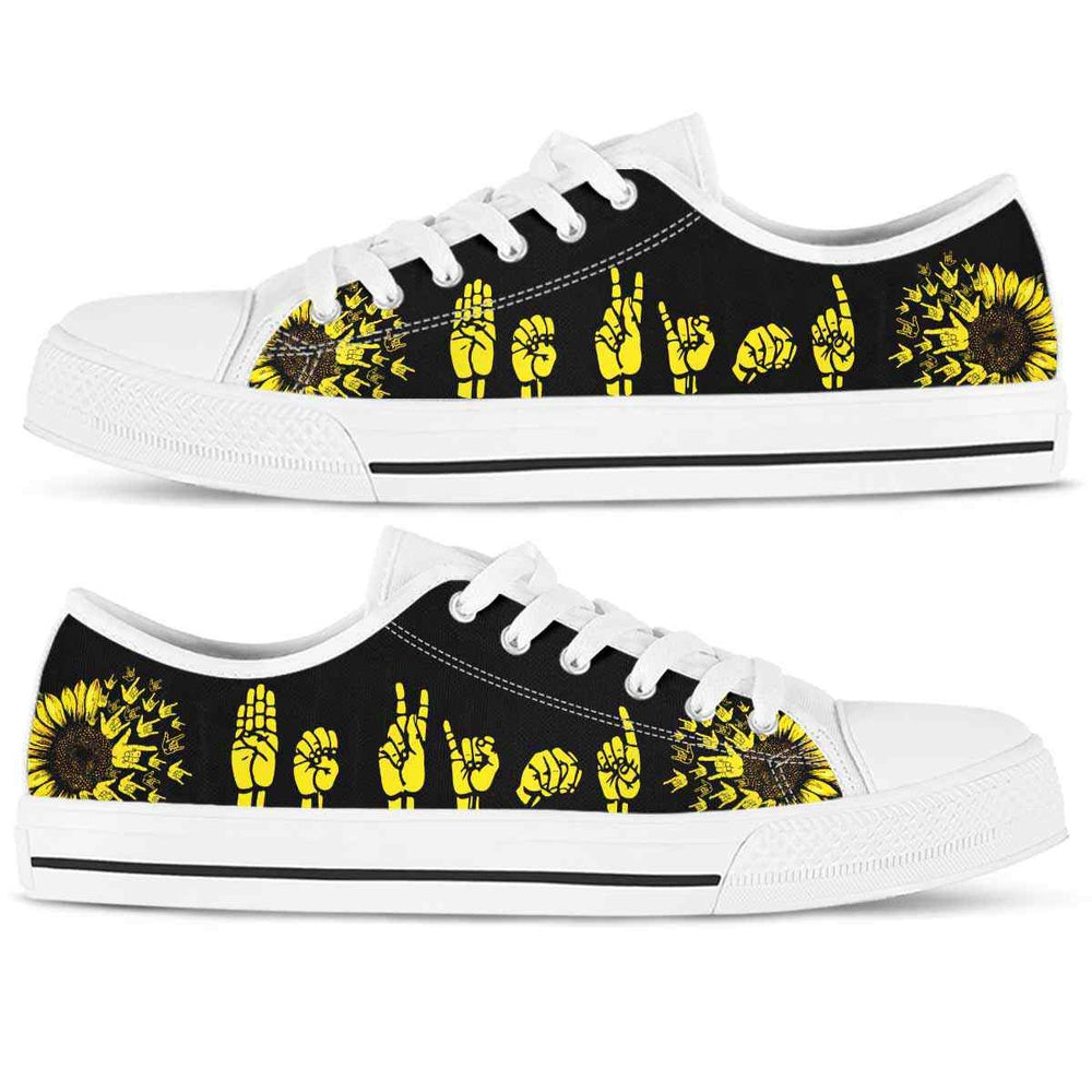 Sign Language Hands Pattern Sunflower Low Top Shoes, Teacher Shoes, Low Top Sneakers