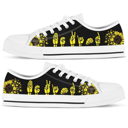 Sign Language Hands Pattern Sunflower Low Top Shoes, Teacher Shoes, Low Top Sneakers