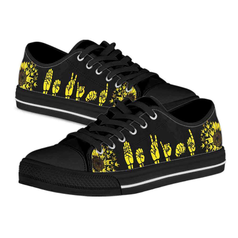 Sign Language Hands Pattern Sunflower Low Top Shoes, Teacher Shoes, Low Top Sneakers