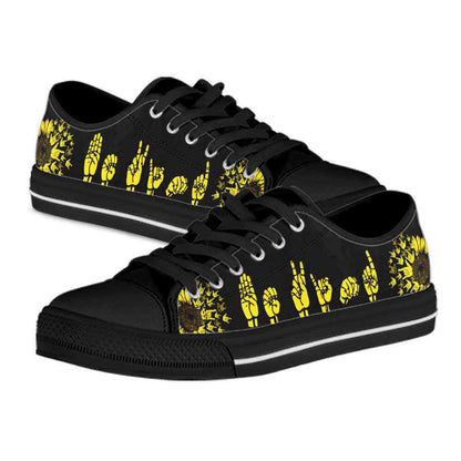 Sign Language Hands Pattern Sunflower Low Top Shoes, Teacher Shoes, Low Top Sneakers