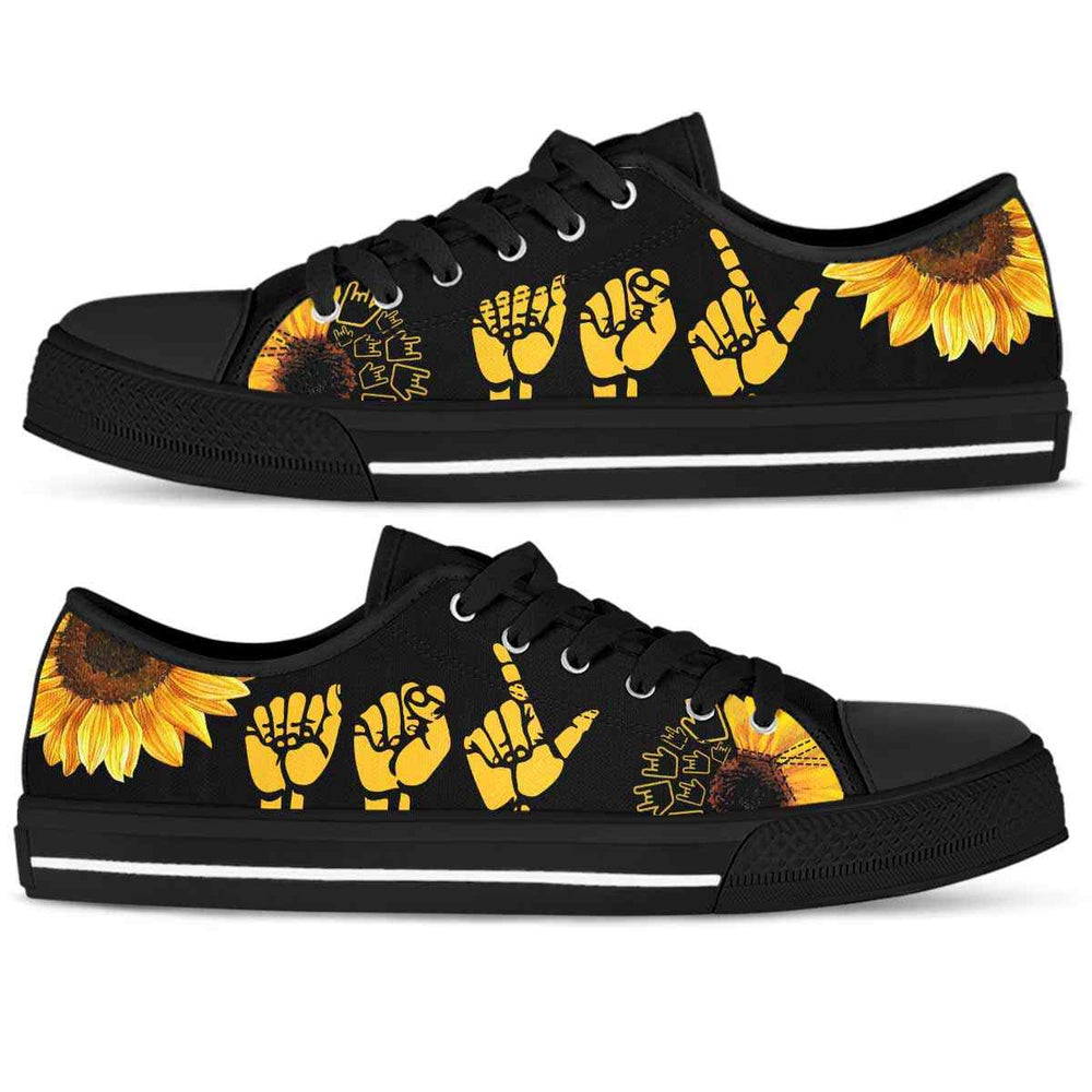Sign Language Sunflower Asl Low Top Shoes, Teacher Shoes, Low Top Sneakers