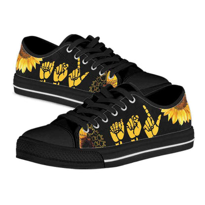 Sign Language Sunflower Asl Low Top Shoes, Teacher Shoes, Low Top Sneakers