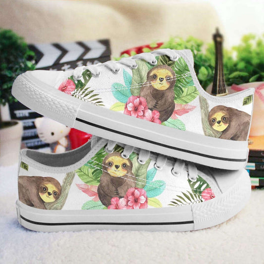 Sloth Low Top Shoes For Men And Women Gift For Sloth Lovers, Animal Print Canvas Shoes, Print On Canvas Shoes
