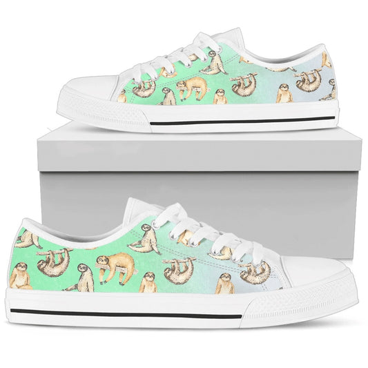 Sloth Slothgreen Low Top Shoes Sneaker, Animal Print Canvas Shoes, Print On Canvas Shoes