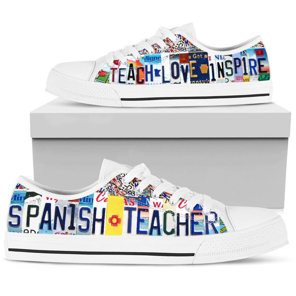 Spanish Teacher License Plates Low Top Shoes, Teacher Shoes, Low Top Sneakers