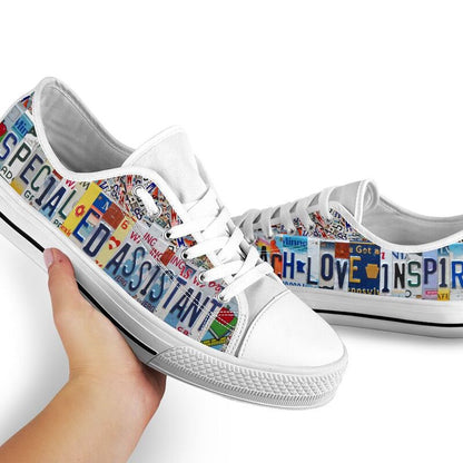Special Ed Assistant Inspire License Plates Low Top Shoes, Teacher Shoes, Low Top Sneakers