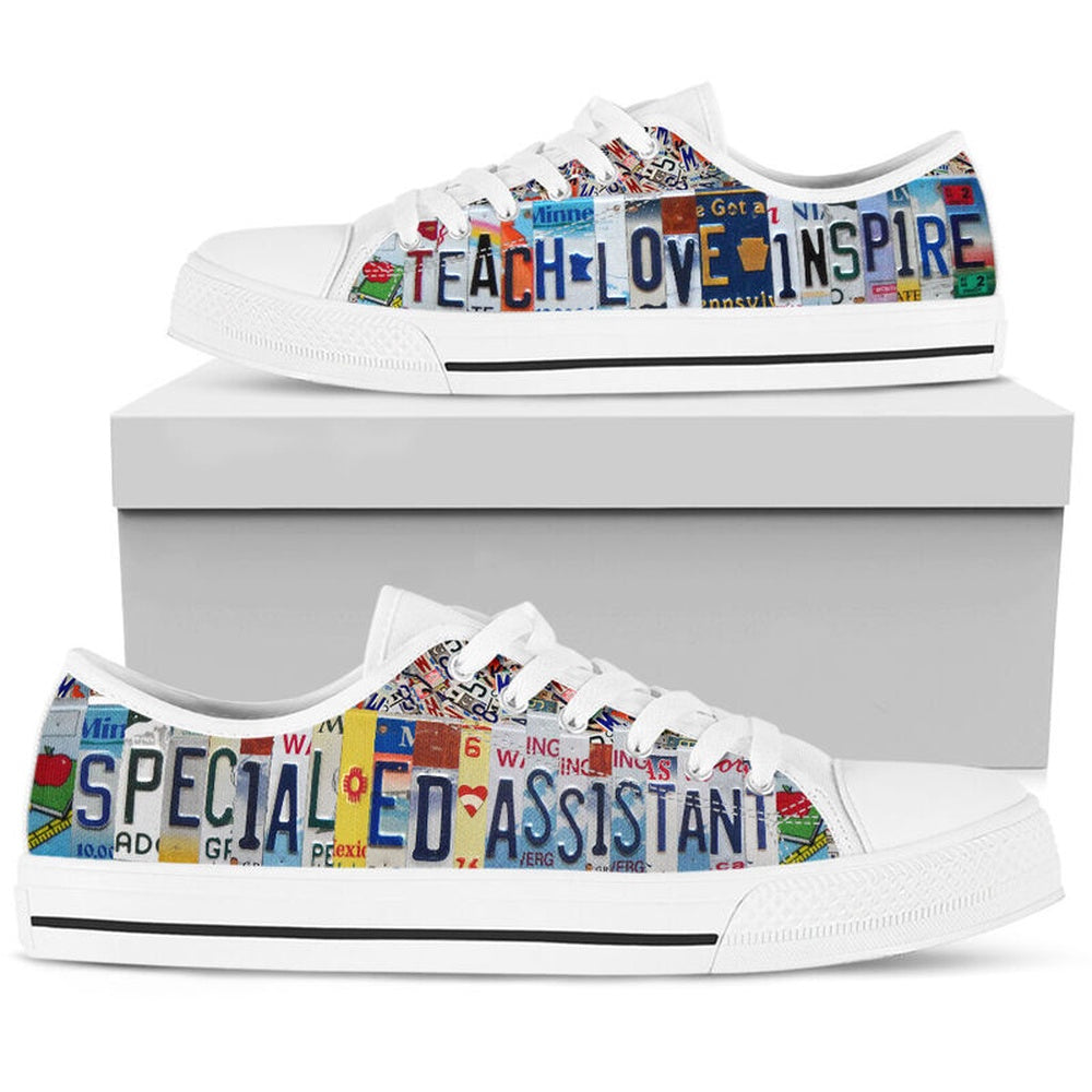 Special Ed Assistant Inspire License Plates Low Top Shoes, Teacher Shoes, Low Top Sneakers