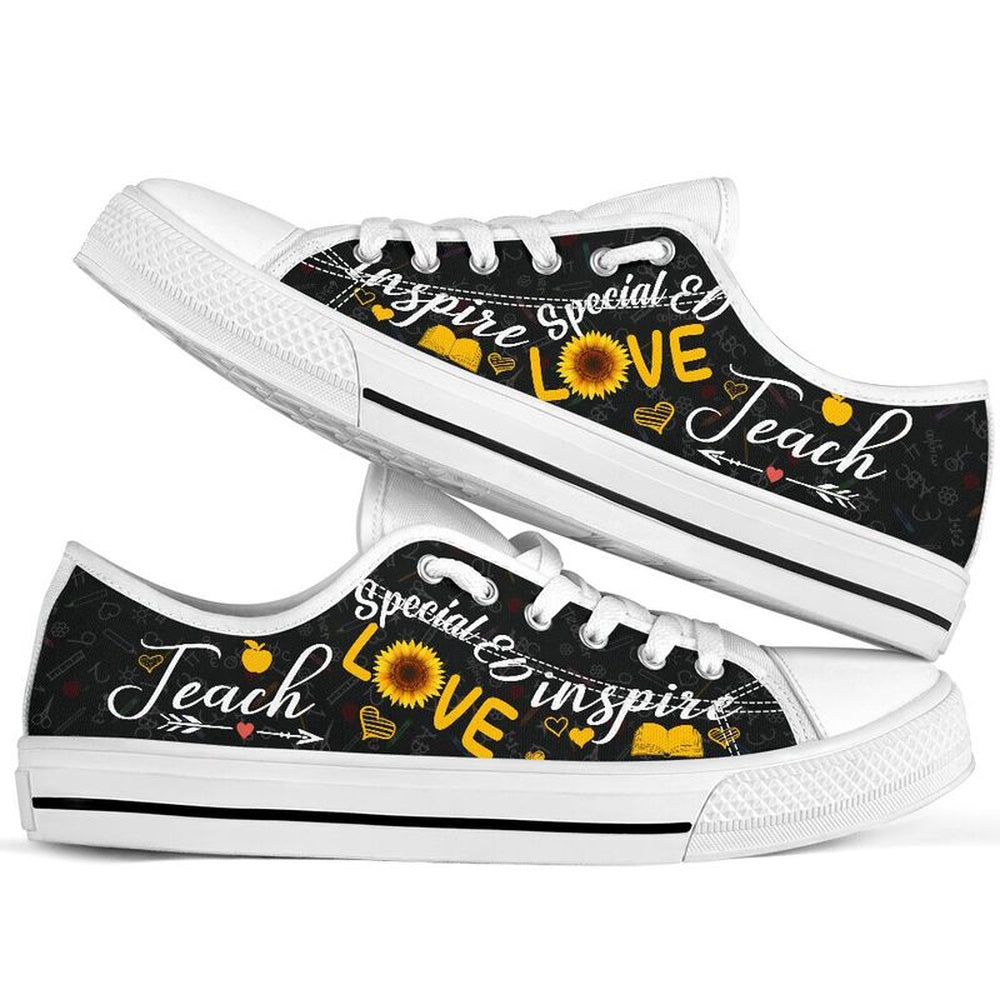 Special Ed Teach Sunflower Low Top Shoes, Teacher Shoes, Low Top Sneakers