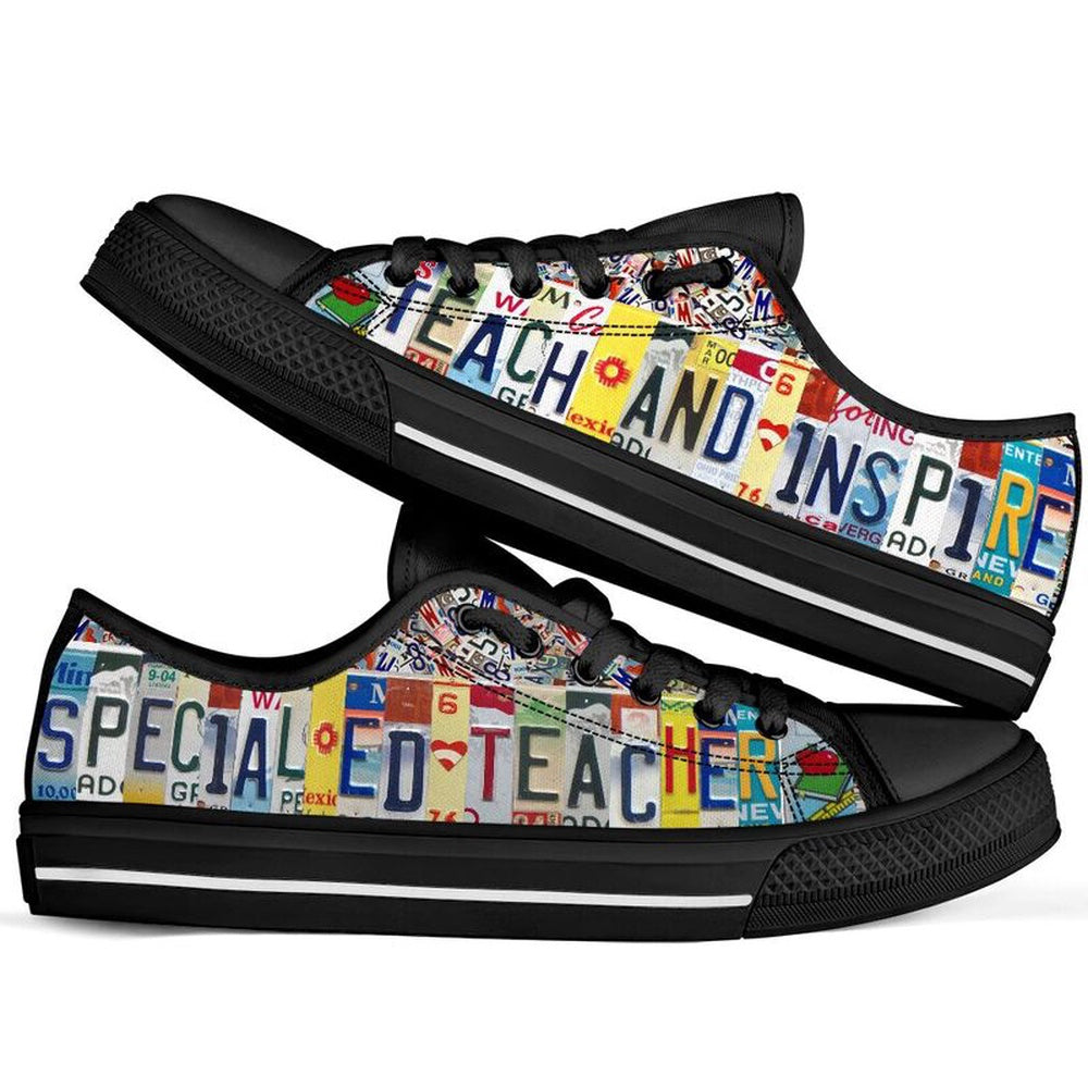 Special Ed Teacher License Plates Low Top Black Sole Shoes, Teacher Shoes, Low Top Sneakers