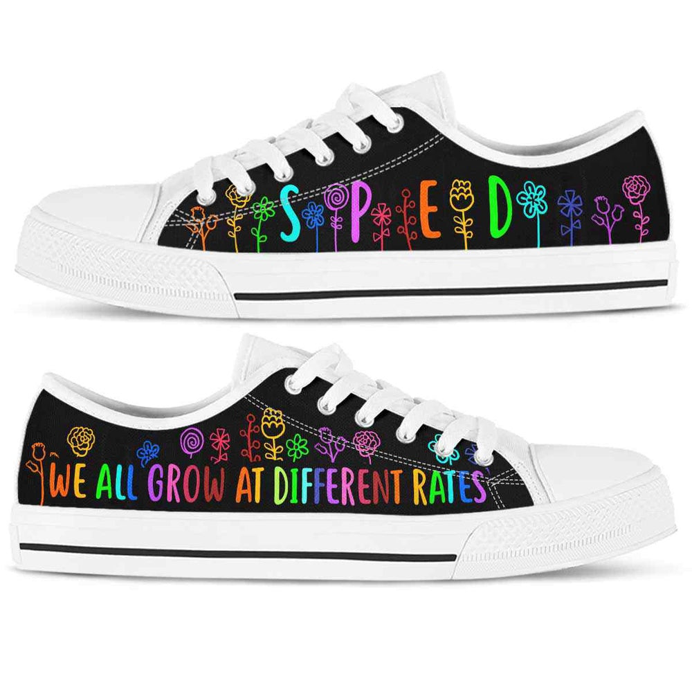 Sped Teacher Colorful Flowers We All Grow Low Top Shoes, Teacher Shoes, Low Top Sneakers