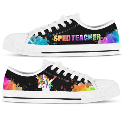 Sped Teacher Watercolor Dabbing Unicorn Low Top Shoes, Teacher Shoes, Low Top Sneakers