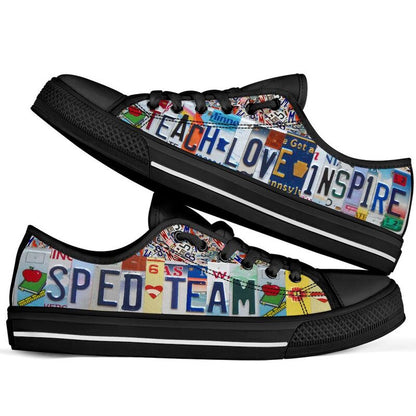 Sped Team License Plates Low Top Black Shoes, Teacher Shoes, Low Top Sneakers