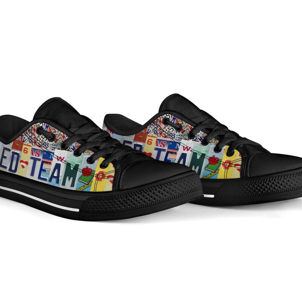 Sped Team License Plates Low Top Black Shoes, Teacher Shoes, Low Top Sneakers