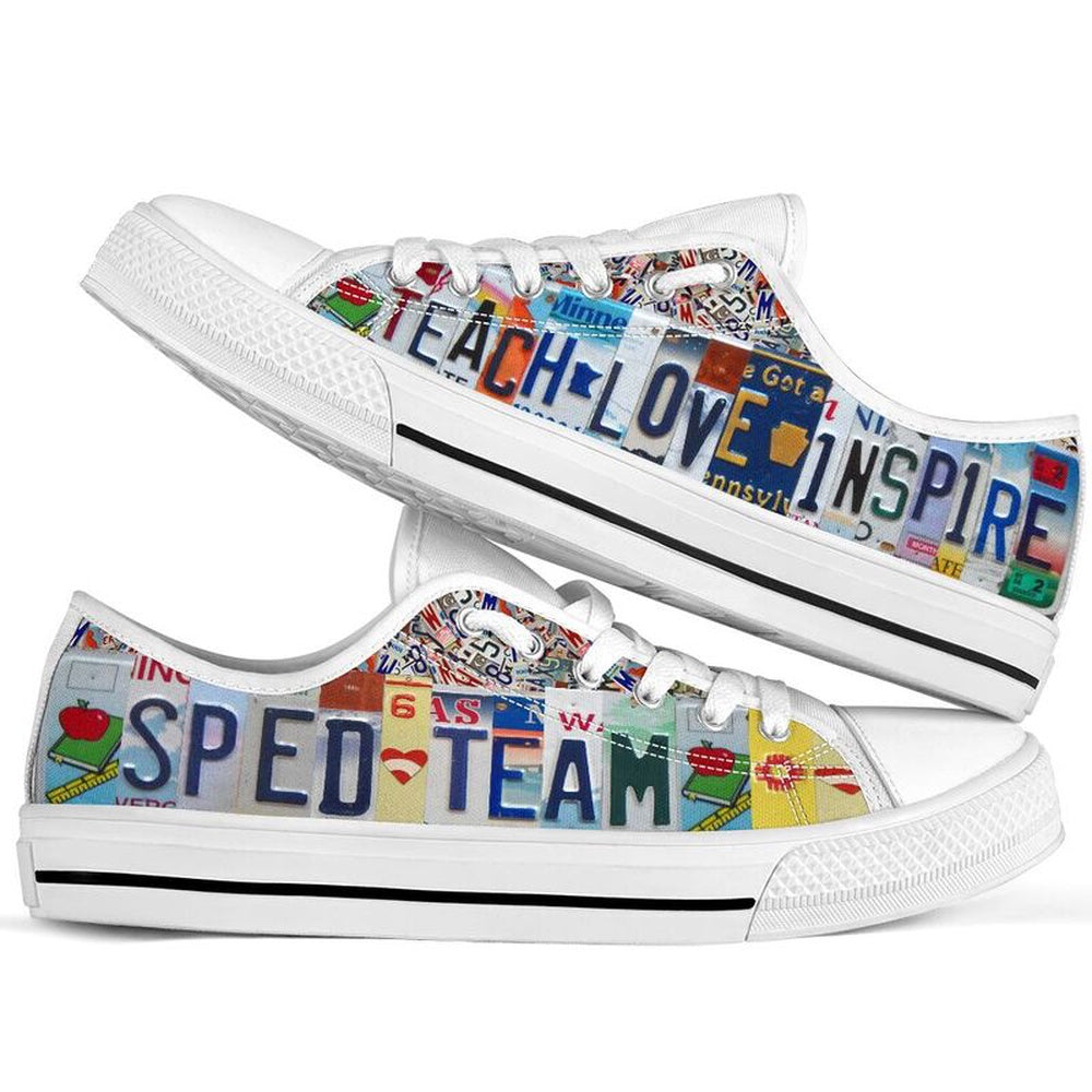 Sped Team License Plates Low Top Shoes, Teacher Shoes, Low Top Sneakers